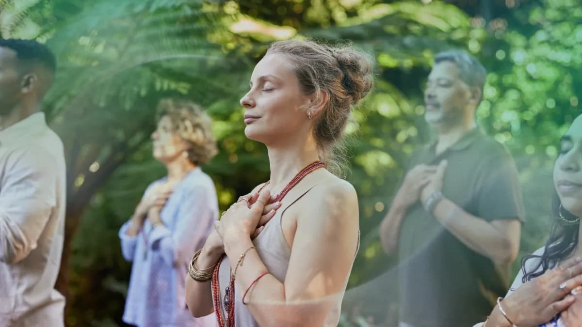 woman with hands on heart